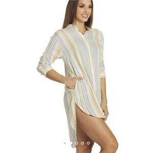 Prana Colorful Striped Scheena Swimsuit Cover-Up Tunic SZ L